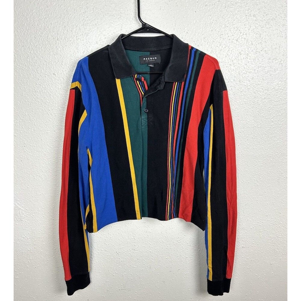 Pacsun Womens Size Small Long Sleeve Crop 80s Vibes Striped Polo Shirt Collared